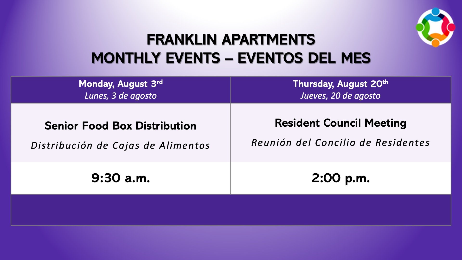 August Monthly Calendar Slide