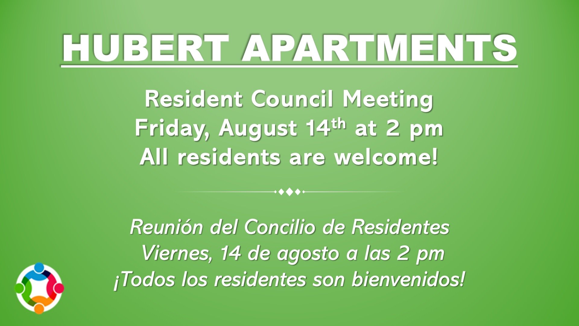 August Resident Council Meeting Slide