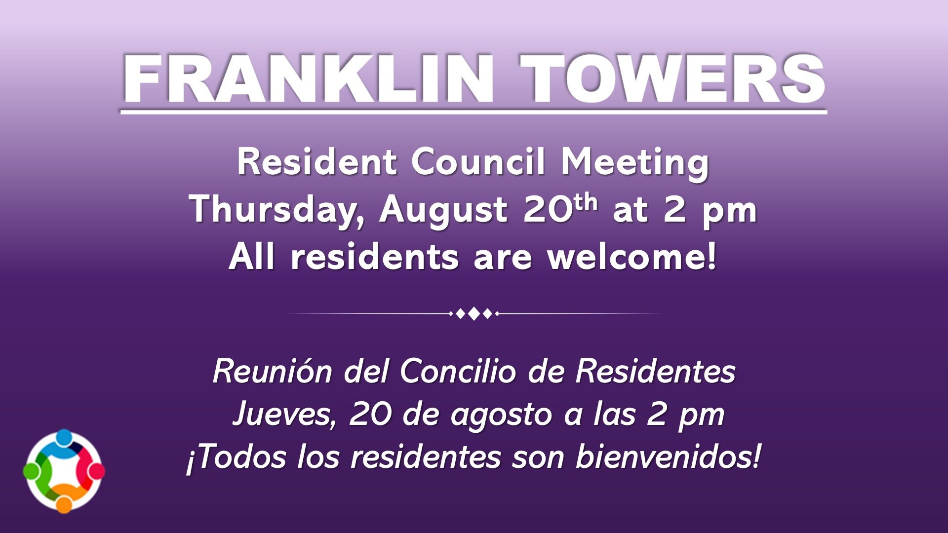 August Resident Council Meeting Slide